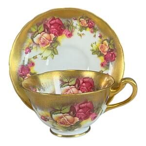 Vintage Royal Chelsea Golden Rose Bone China Teacup & Saucer Set Made In England